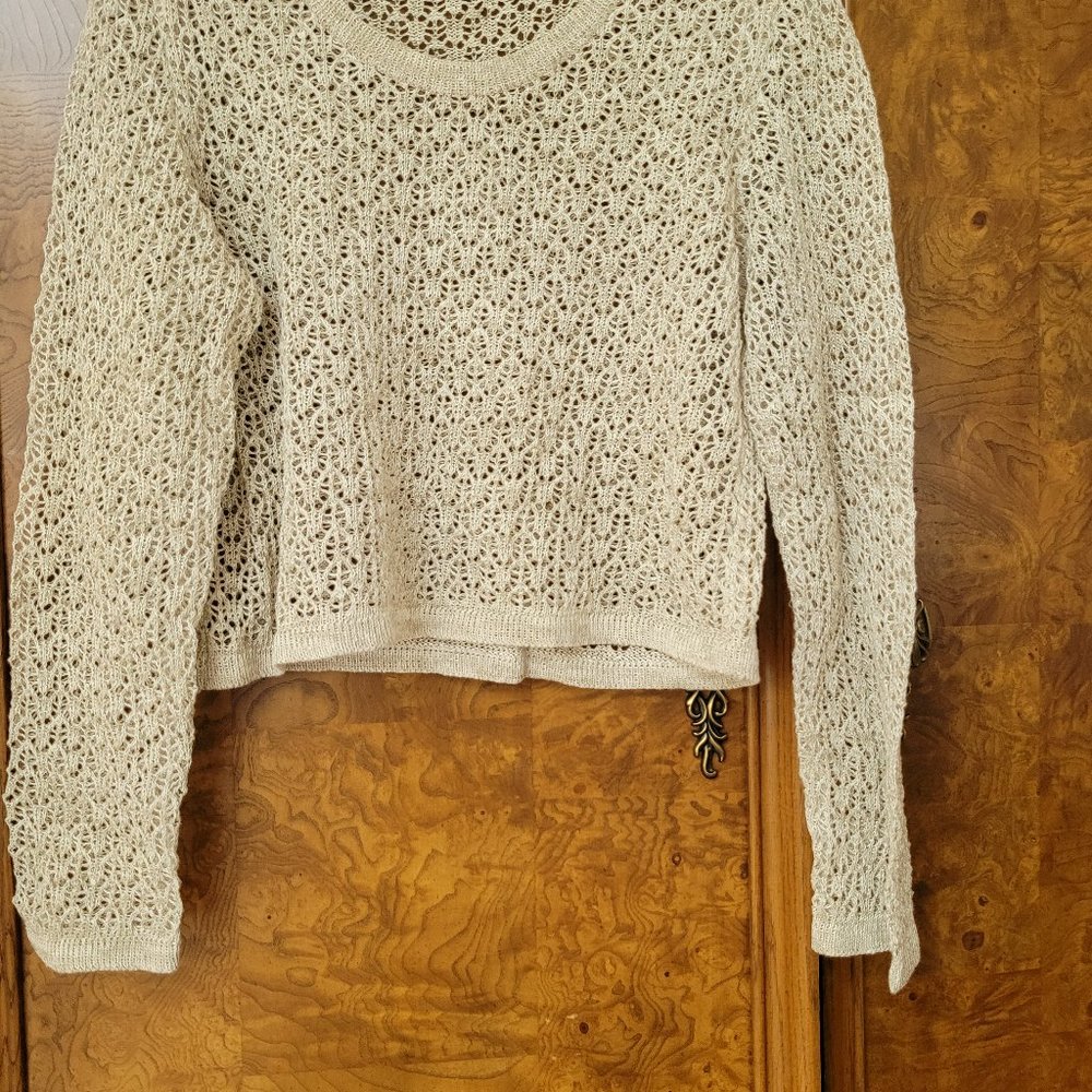 sweater, long sleeve, handknit, lace pattern, creamy beige, small